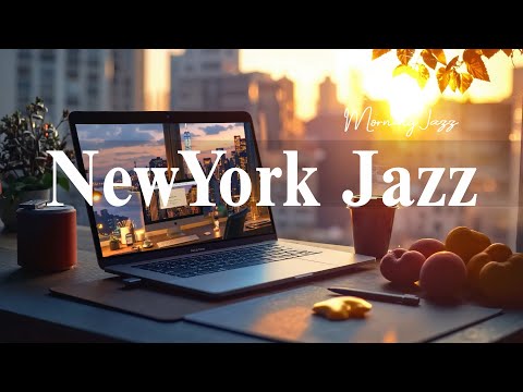 Positive New York City Sunset Vibes☕Tranquil Jazz at Spring Coffee Shop Ambience & Manhattan Skyline