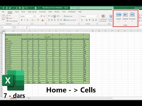 7 Home - Cells - Katakchalar Bo'limi – Qo'shish, O'chirish va Formatlash