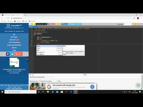 How to find he factorial of a number | Online gdb compiler