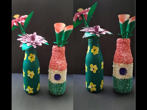 DIY home decoration using bottle, eggshells and colourful paints | Bottle craft | Egg Shell craft