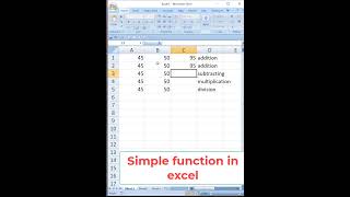 Simple function in excel #function #addition #subtraction #multiplication #division #excelfunctions
