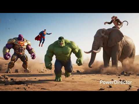 Elephants and monkeys vs Superman and the hulk war of superheros and zoos animals