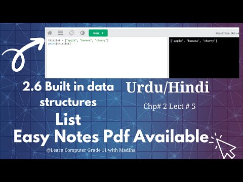 2.6-Built-in Data Structures in Python  Class 11 Computer in Urdu /Hindi 2025 Practical example code