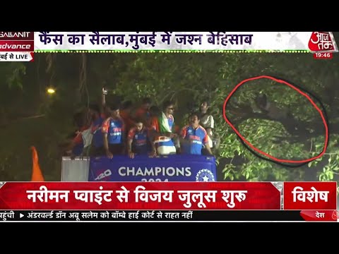 Fan On Tree Making Reel In Victory Parade Viral Clip   credit: Aaj Tak