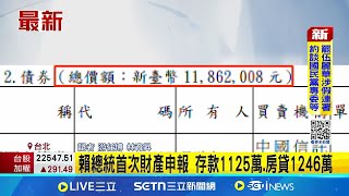 賴總統首次財產申報 存款1125萬.房貸1246萬 林佳龍夫婦身家近4億 資產多數登記妻子名下│記者 游任博 林育昇│新聞一把抓20250701│三立新聞台