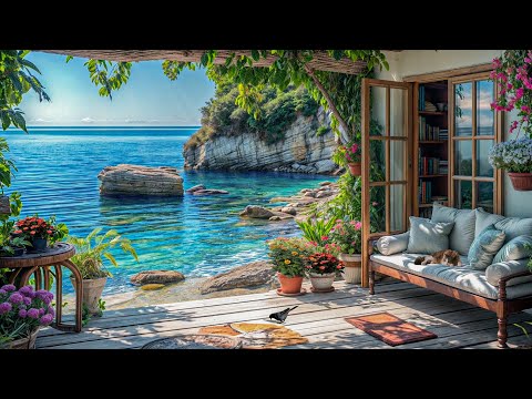 Cool Morning 4K in cabin by the Sea | Sounds of Nature, Birdsong, Wind & Falling Leaves for Relax...