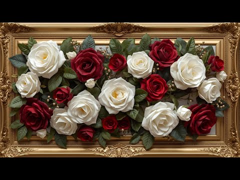 2H Romantic Roses in 4K – Red & White Flowers  Valentine’s Day Art Screensaver