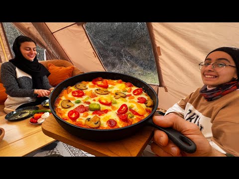 Camping Pizza in Snowy Forest | Family Winter Adventure