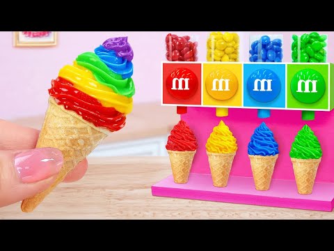Simple rainbow ice cream recipe - how to decorate mini cakes with m&m chocolate