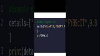 Example of python lists #code #real #india #coding #viral #viralyoutubevideo #viralshorts#pythoncode
