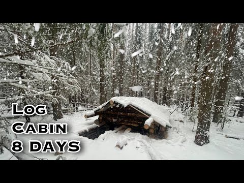 8 days of survival: BUILDING of a Log Cabin UNDERGROUND. Roof, Floor, Stove Heating