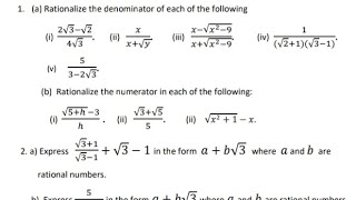 Solving Ma110 2026 tutorial sheet 2 (rationalizing)