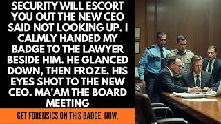 SECURITY WILL ESCORT YOU OUT THE NEW CEO SAID NOT LOOKING UP. I CALMLY HANDED MY BADGE TO THE LAWYER