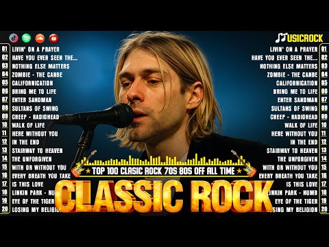 Nirvana, Led Zeppelin, Bon Jovi, Aerosmith, U2, ACDC - Classic Rock Songs 70s 80s 90s Full Album