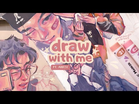 draw with me, filling a sketchbook page using arrtx acrylic markers ⊹ ࣪ ˖
