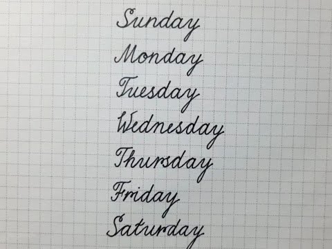 Days of the week in English cursive alphabet handwriting