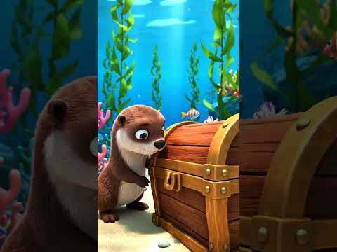 Cartoon 3D Curious Otter Exploring a Treasure Chest Underwater | Cute Animation  #cute #3danimation