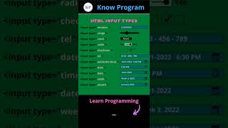 HTML Input Types 🖥️   | #shorts #html #knowprogram