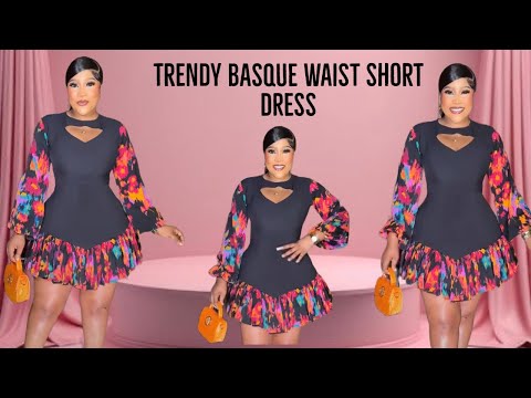 How To Cut And Sew Trendy Basque waist Short Dress/Beginners friendly