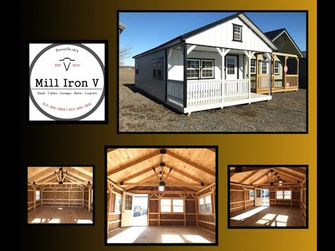 METAL! Board and Batten siding Amish Cabin with Timber frame interior for sale!