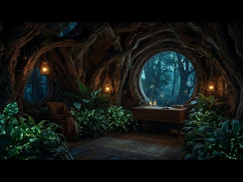 🌙 Magical Elven Forest Cozy Room | Candlelight, Fireflies & Fantasy Ambience | Relax, Study, Sleep