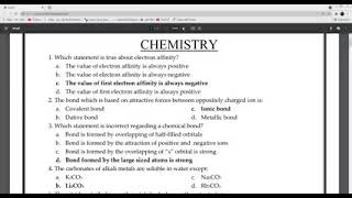 CHEMISTRY NUMS 2020|PAST PAPERS SOLUTION|PMC|NUMS TEST 2021 PREP|ENTRY TEST STUDENTS