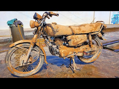 How 80 Years Old Hardworking Man Makes Dirty Motorcycle Washing In Local Factory. Mass production