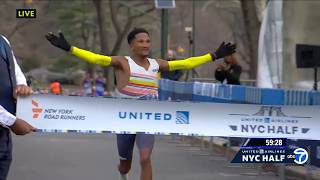 Adriaan Wildschutt wins the pro men's NYC Half