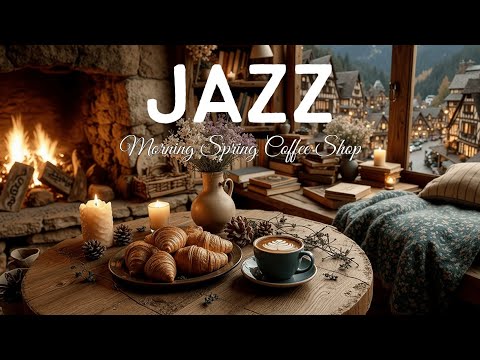 Morning Spring Jazz ~ Cozy Coffee Shop Ambience & Fireplace Calm for Study & Work Focus