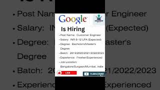Google is hiring #googlejobs #itjobsforfreshers #freshers #recruitment2023 #corporatejobs