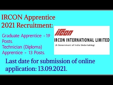 IRCON apprentice recruitment 2021 | Graduate Apprentice | Technical Apprentice