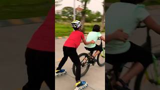 Cycling 🚴‍♂️ with skates #shorts #ytshorts #learnwithpranjal #viral #trending #fun #skate #skating