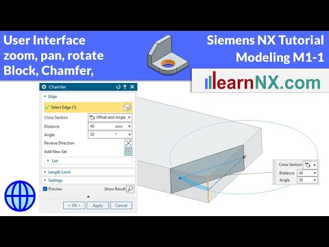 User interface, Block and chamfer, zoom, move, turn | Siemens NX Tutorial
