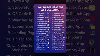 40 Projects Ideas for Web Developer 👨‍💻.                     #webdeveloper #projects #projectideas