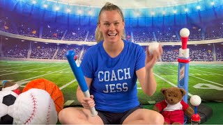 Catch, Hit, & Run the Bases! Baseball Sports Learning & Playtime for Toddlers & Kids with Coach Jess
