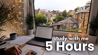 5 HOUR STUDY WITH ME  on a RAINY DAY |  Background noise, 10 min Break, No music, Study with Merve