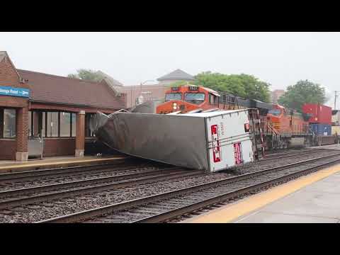 Truck gets hit by BNSF Intermodal in LaGrange IL June 13 2025