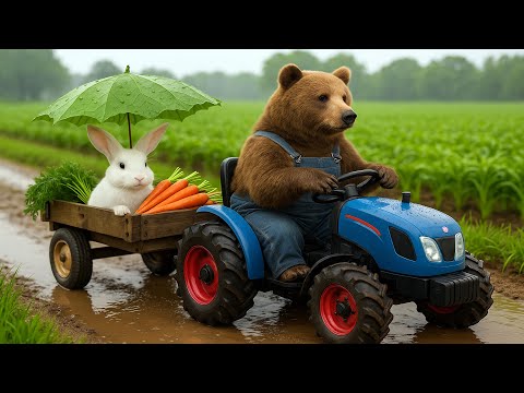 Farmer Bear Plants and Harvests Carrots - Tractor,  Car Harvester| Farm Work