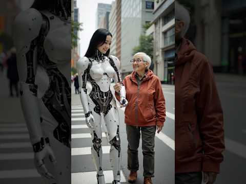 The robot helps the elderly cross the road.#robot