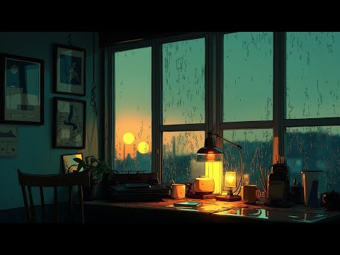 Lofi Chill Mix Rainy Window Sunset Ambience ~ Study & Work Music for Focus