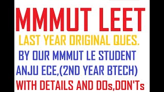 MMMUT LEET UP 2019 ORIGINAL QUES.PAPER MEMORY BASED MMMUT EXAM FOR UP BTECH LATERAL AFTER DIPLOMA