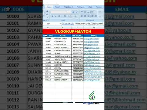 Use VLOOKUP + MATCH Formula to find data from another sheet #shorts #ytshorts #shortvideos