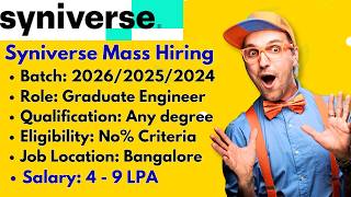 Syniverse is hiring 2026/25/24 batch | No% criteria | 9 LPA Salary | Mass hiring | #itjobs2026