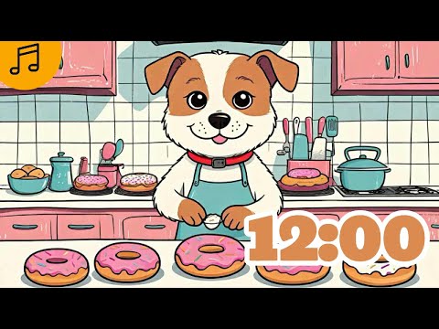 12-Minute Timer with Calming Music for The Classroom/ Dog Making Donuts 🍩 | Relaxing Adorable Timer