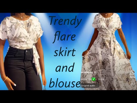 How to cut and sew trendy flare skirt with a blouse/crop top/beginner’s friendly