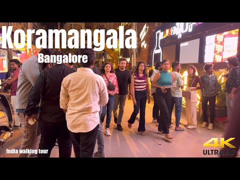 Koramangala night life - pub street Bangalore - India walking tour 4k