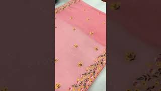 sequnce saree with beautiful border work//#peach #codingwork#sequncework #trending