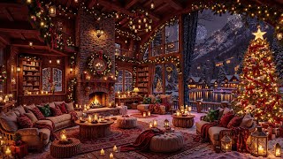 Peaceful Christmas Cabin Winter Ambience 🎅 Warm Fireplace Glow & Gentle Snowfall with Christmas Jazz