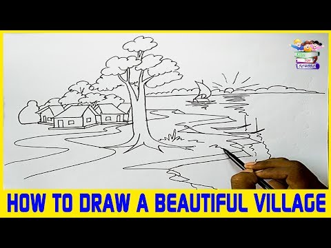 How to Draw a Beautiful Village Scenery I # Kids Toy School