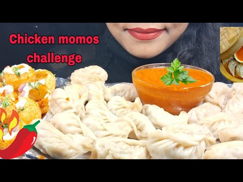 ASMR EATING CHICKEN MOMOS// DAHI PURI, STREET FOOD, MOMOS CHALLENGE// SPICE ASMR EATING STYLE,